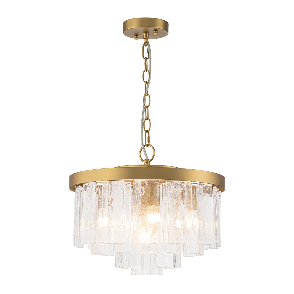 Modern 5 - Light Ice - Patterned Rectangular Glass Round Convertible Design Chandelier - LightfixturesUAE