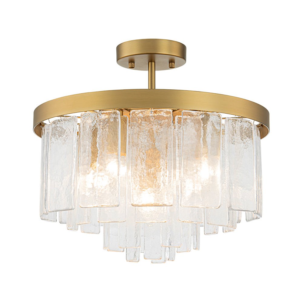 Modern 5 - Light Ice - Patterned Rectangular Glass Round Convertible Design Chandelier - LightfixturesUAE