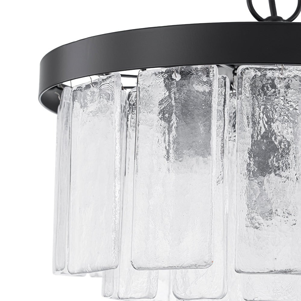 Modern 5 - Light Ice - Patterned Rectangular Glass Round Convertible Design Chandelier - LightfixturesUAE