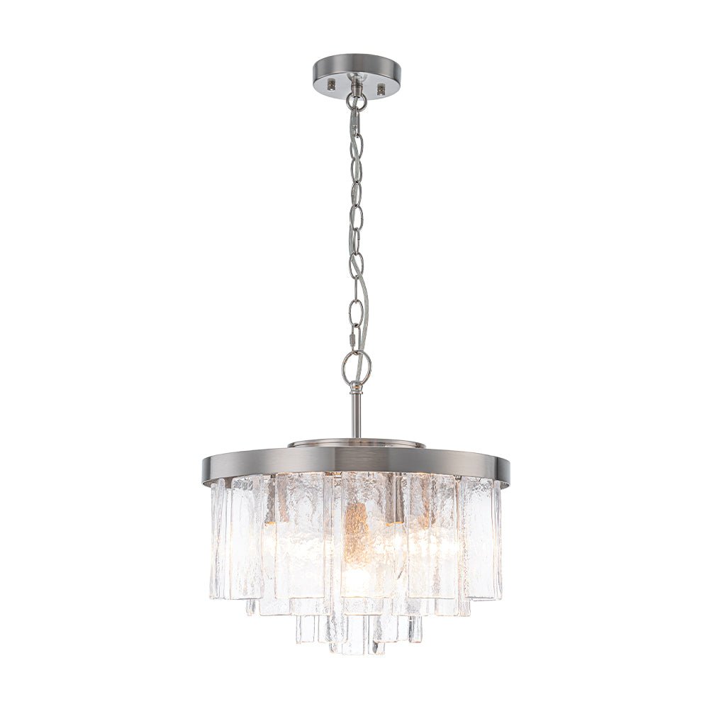 Modern 5 - Light Ice - Patterned Rectangular Glass Round Convertible Design Chandelier - LightfixturesUAE