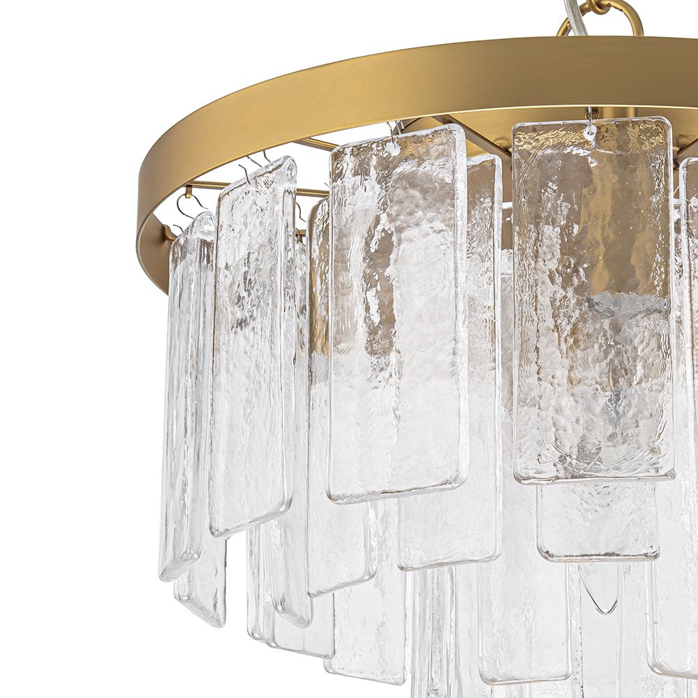 Modern 5 - Light Ice - Patterned Rectangular Glass Round Convertible Design Chandelier - LightfixturesUAE