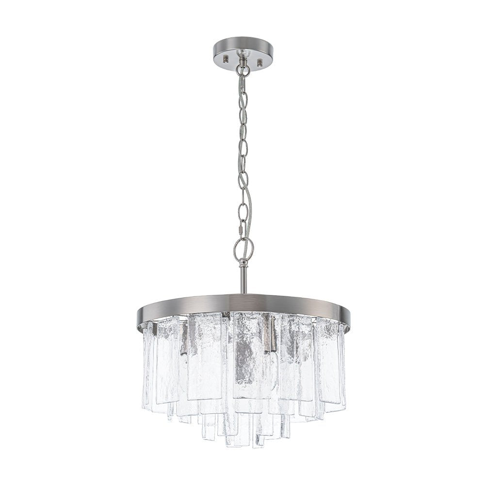 Modern 5 - Light Ice - Patterned Rectangular Glass Round Convertible Design Chandelier - LightfixturesUAE