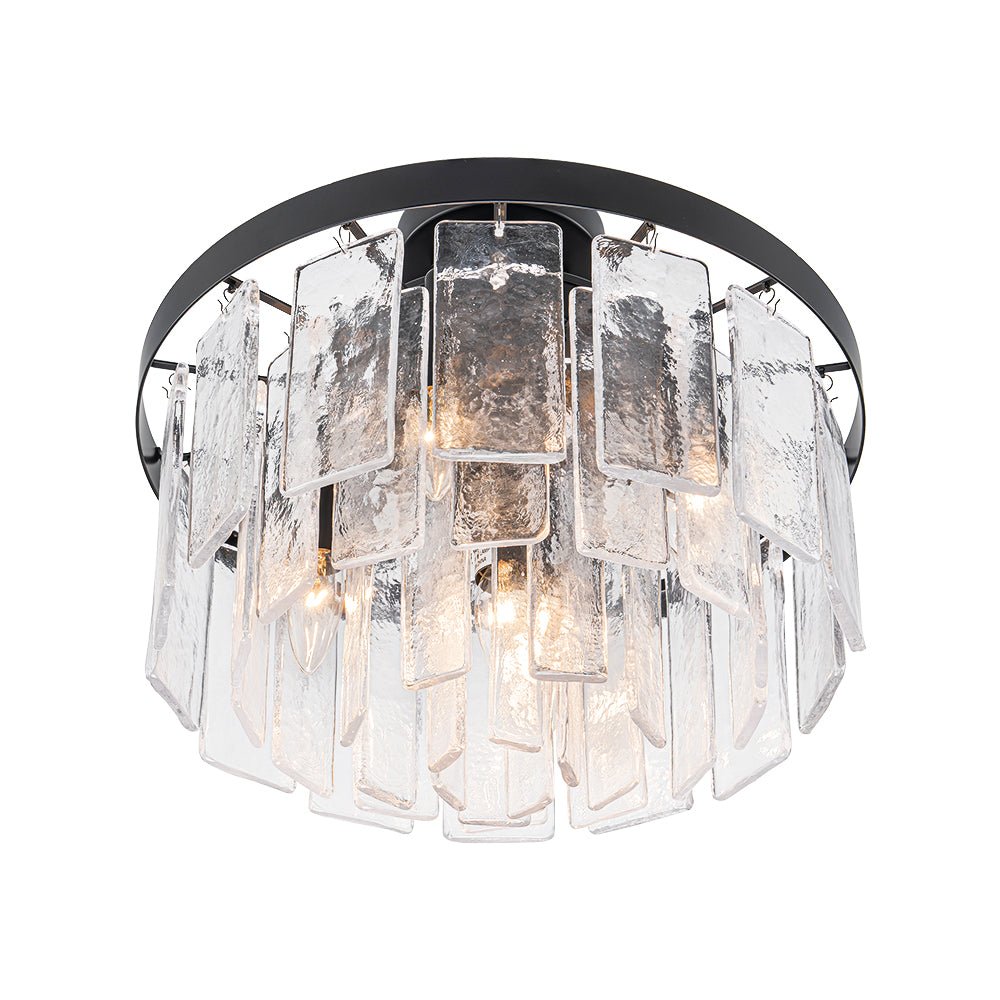 Modern 5 - Light Ice - Patterned Rectangular Glass Round Convertible Design Chandelier - LightfixturesUAE