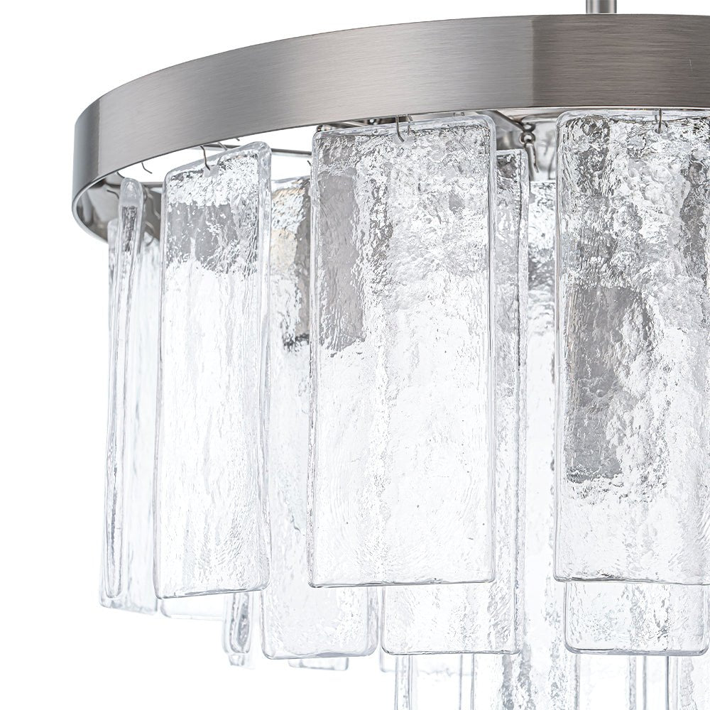 Modern 5 - Light Ice - Patterned Rectangular Glass Round Convertible Design Chandelier - LightfixturesUAE