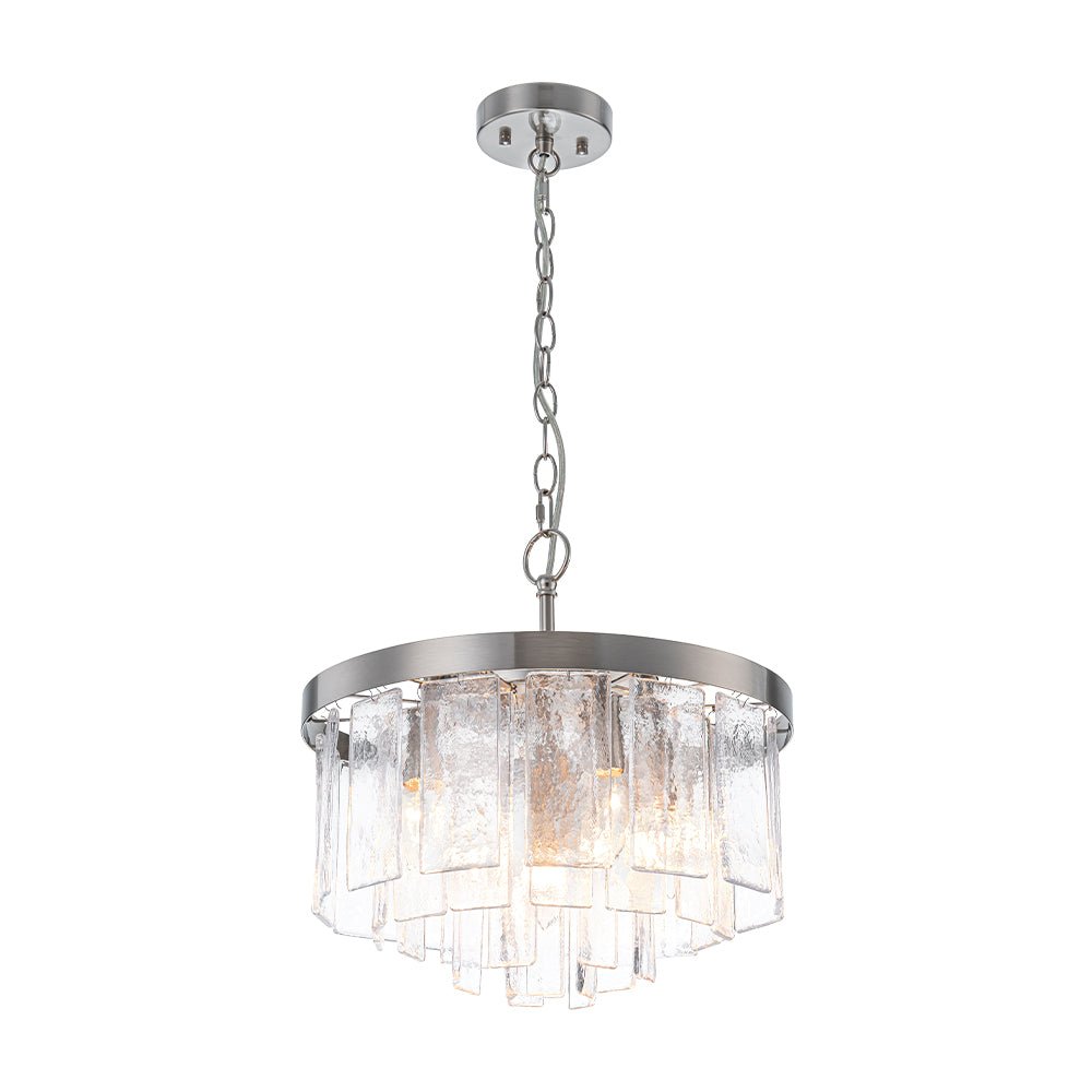 Modern 5 - Light Ice - Patterned Rectangular Glass Round Convertible Design Chandelier - LightfixturesUAE
