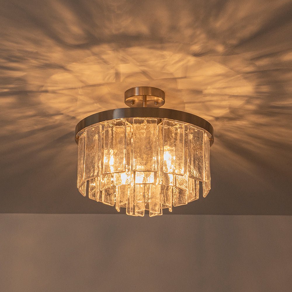 Modern 5 - Light Ice - Patterned Rectangular Glass Round Convertible Design Chandelier - LightfixturesUAE