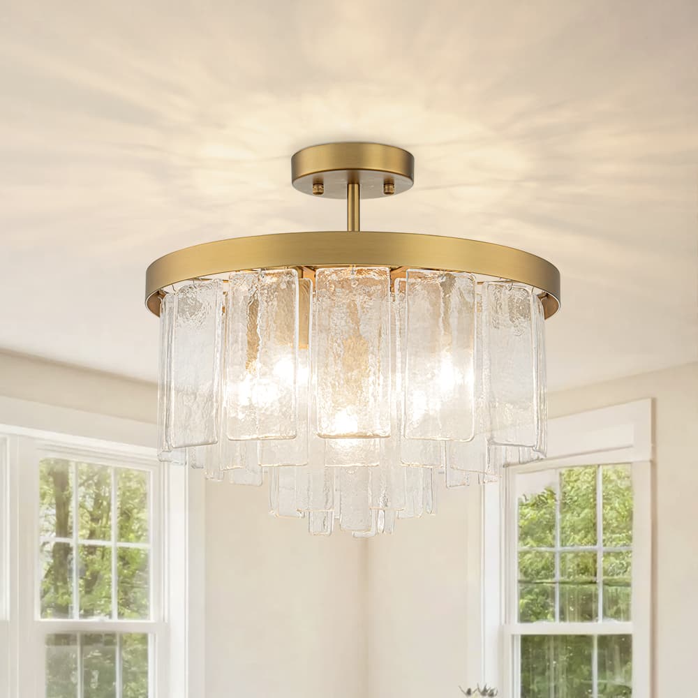 Modern 5 - Light Ice - Patterned Rectangular Glass Round Convertible Design Chandelier - LightfixturesUAE