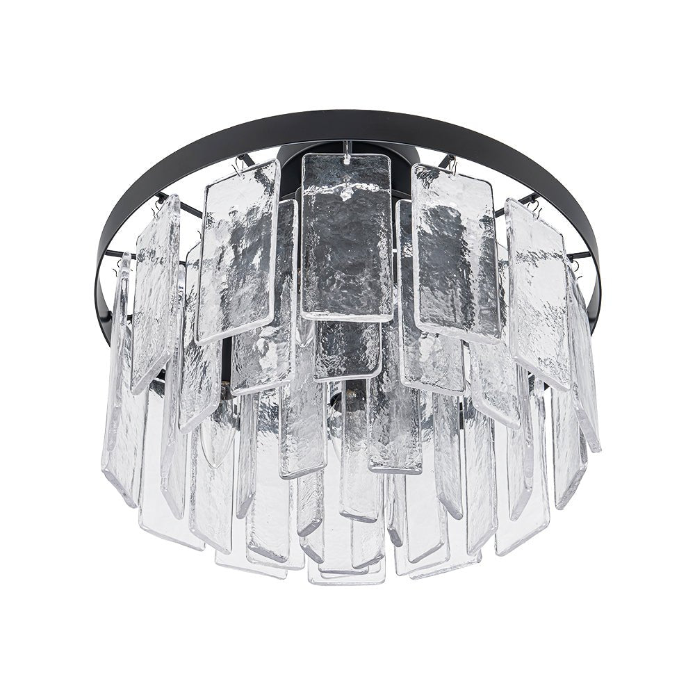 Modern 5 - Light Ice - Patterned Rectangular Glass Round Convertible Design Chandelier - LightfixturesUAE
