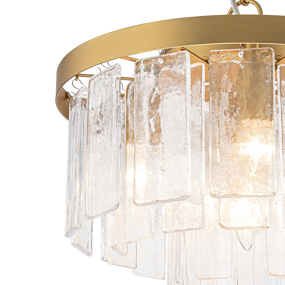 Modern 5 - Light Ice - Patterned Rectangular Glass Round Convertible Design Chandelier - LightfixturesUAE