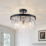 Modern 5 - Light Ice - Patterned Rectangular Glass Round Convertible Design Chandelier - LightfixturesUAE