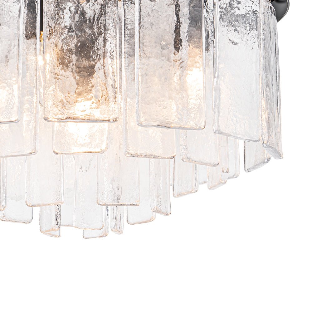 Modern 5 - Light Ice - Patterned Rectangular Glass Round Convertible Design Chandelier - LightfixturesUAE