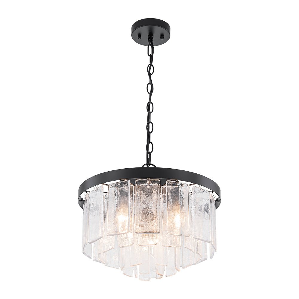 Modern 5 - Light Ice - Patterned Rectangular Glass Round Convertible Design Chandelier - LightfixturesUAE