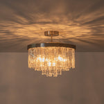 Modern 5 - Light Ice - Patterned Rectangular Glass Round Convertible Design Chandelier - LightfixturesUAE