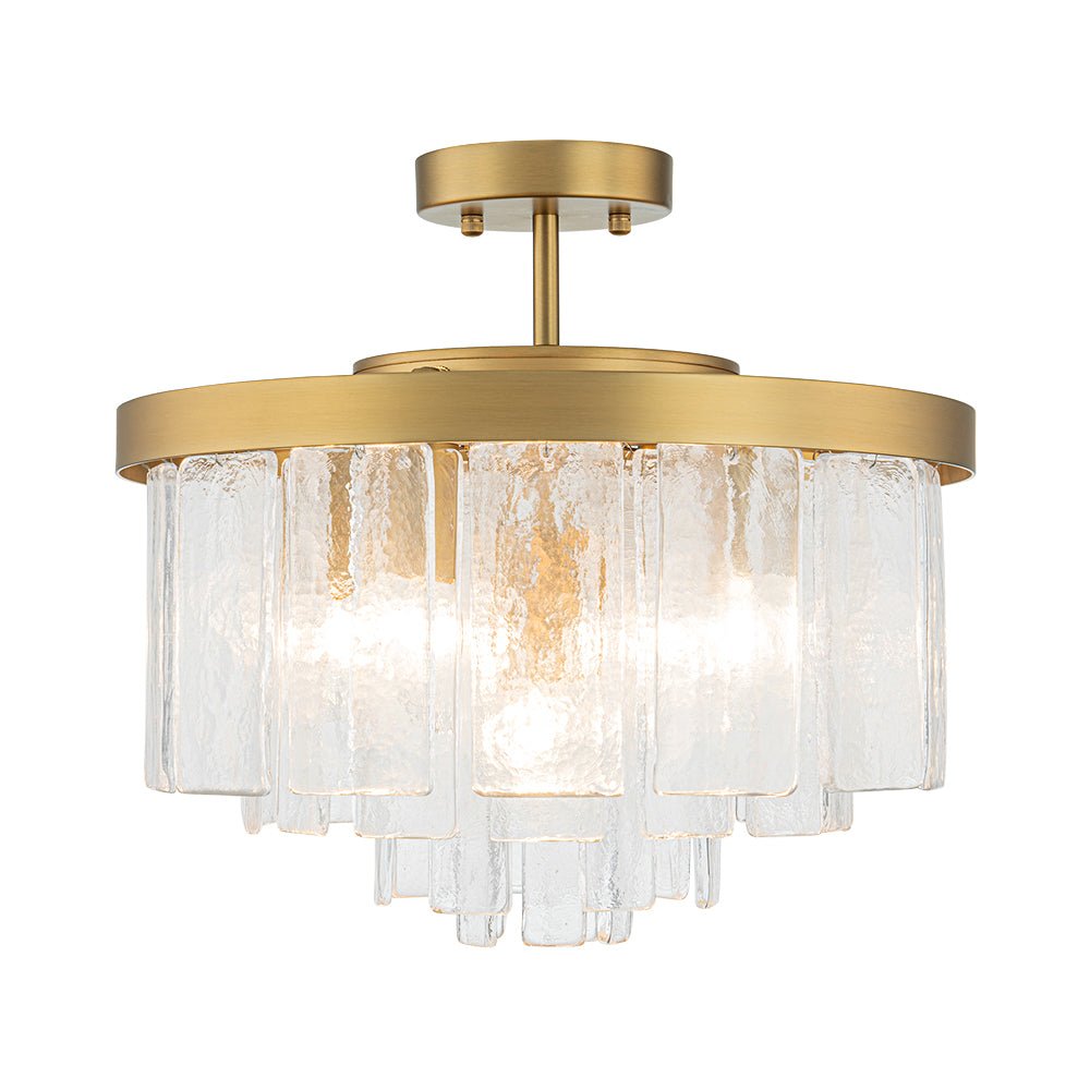 Modern 5 - Light Ice - Patterned Rectangular Glass Round Convertible Design Chandelier - LightfixturesUAE