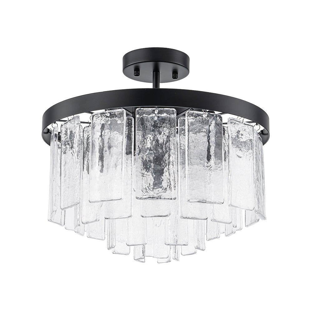 Modern 5 - Light Ice - Patterned Rectangular Glass Round Convertible Design Chandelier - LightfixturesUAE