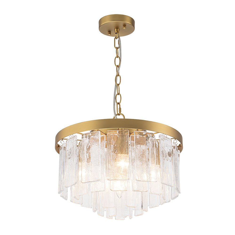 Modern 5 - Light Ice - Patterned Rectangular Glass Round Convertible Design Chandelier - LightfixturesUAE