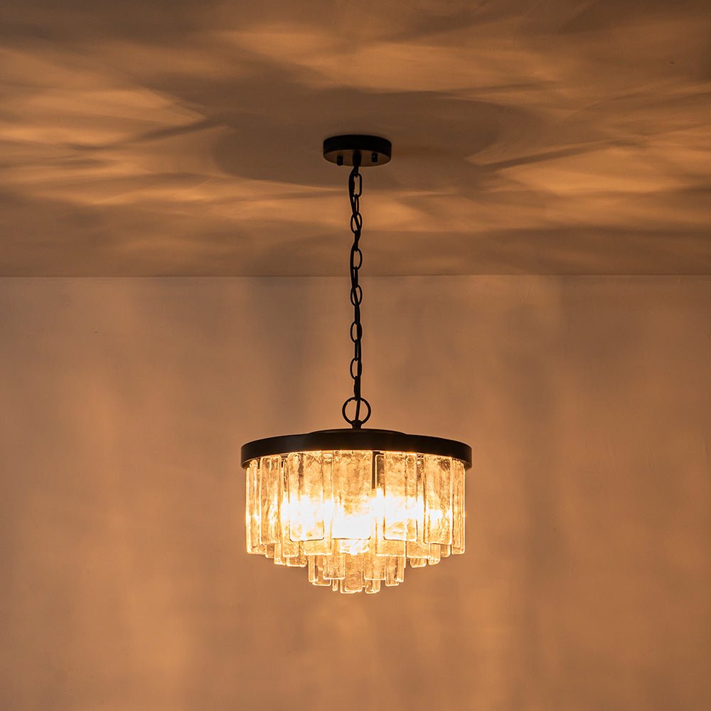 Modern 5 - Light Ice - Patterned Rectangular Glass Round Convertible Design Chandelier - LightfixturesUAE