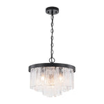 Modern 5 - Light Ice - Patterned Rectangular Glass Round Convertible Design Chandelier - LightfixturesUAE
