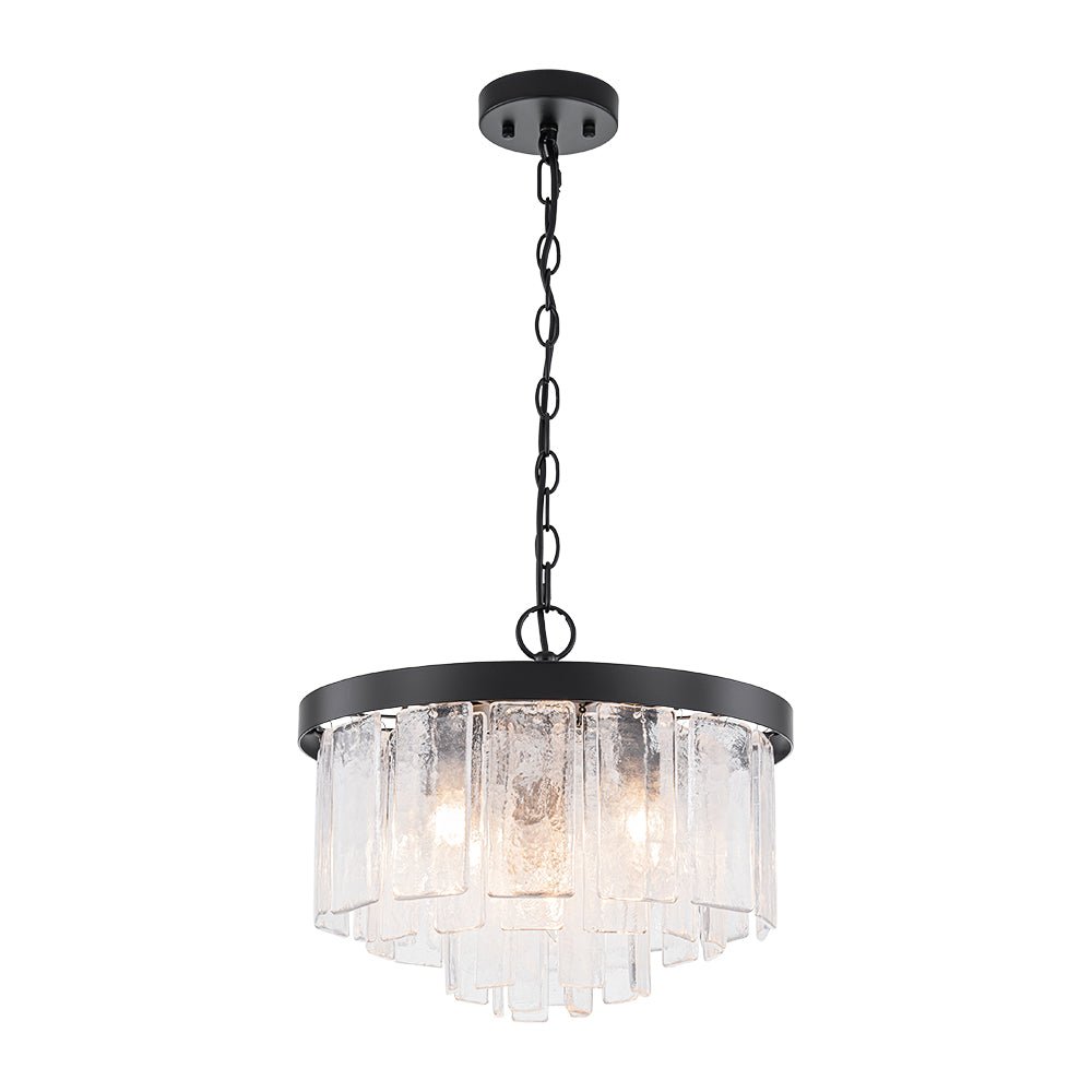Modern 5 - Light Ice - Patterned Rectangular Glass Round Convertible Design Chandelier - LightfixturesUAE