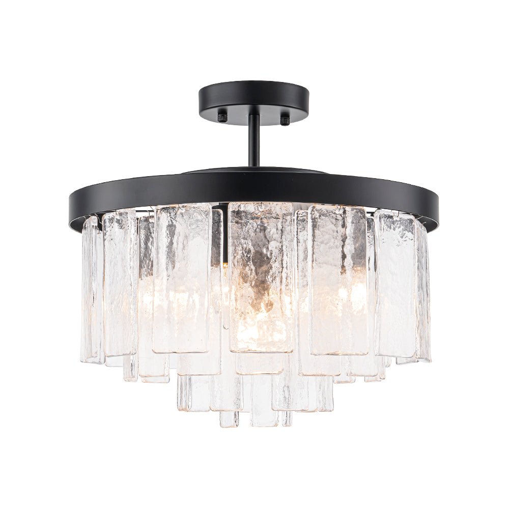 Modern 5 - Light Ice - Patterned Rectangular Glass Round Convertible Design Chandelier - LightfixturesUAE