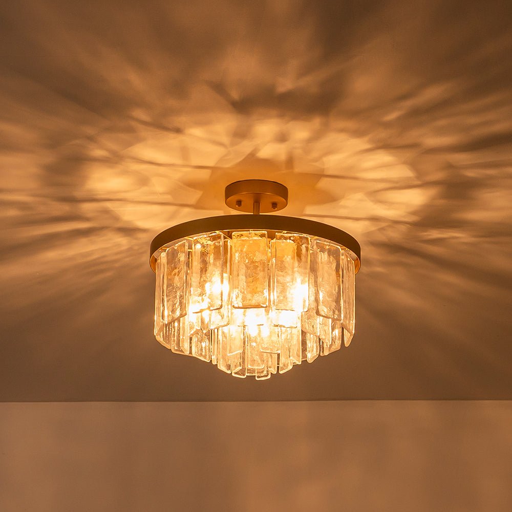 Modern 5 - Light Ice - Patterned Rectangular Glass Round Convertible Design Chandelier - LightfixturesUAE