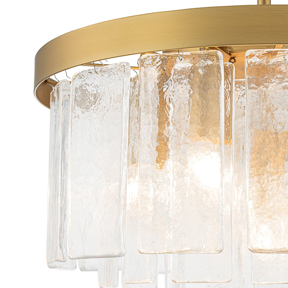 Modern 5 - Light Ice - Patterned Rectangular Glass Round Convertible Design Chandelier - LightfixturesUAE