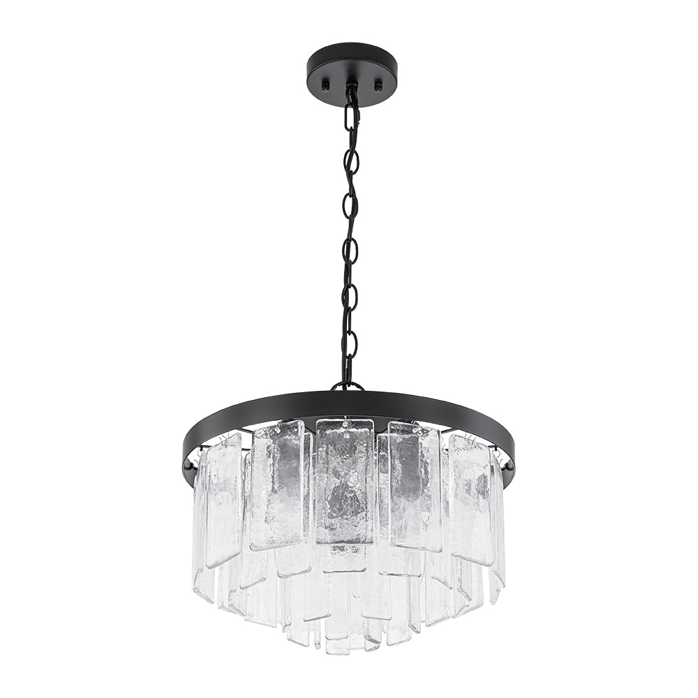 Modern 5 - Light Ice - Patterned Rectangular Glass Round Convertible Design Chandelier - LightfixturesUAE