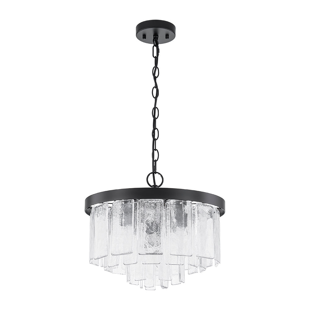 Modern 5 - Light Ice - Patterned Rectangular Glass Round Convertible Design Chandelier - LightfixturesUAE
