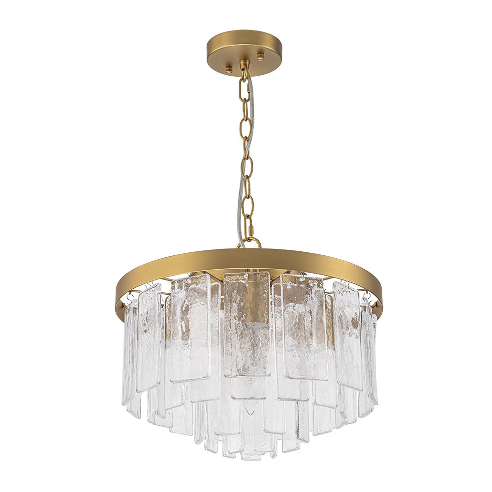Modern 5 - Light Ice - Patterned Rectangular Glass Round Convertible Design Chandelier - LightfixturesUAE