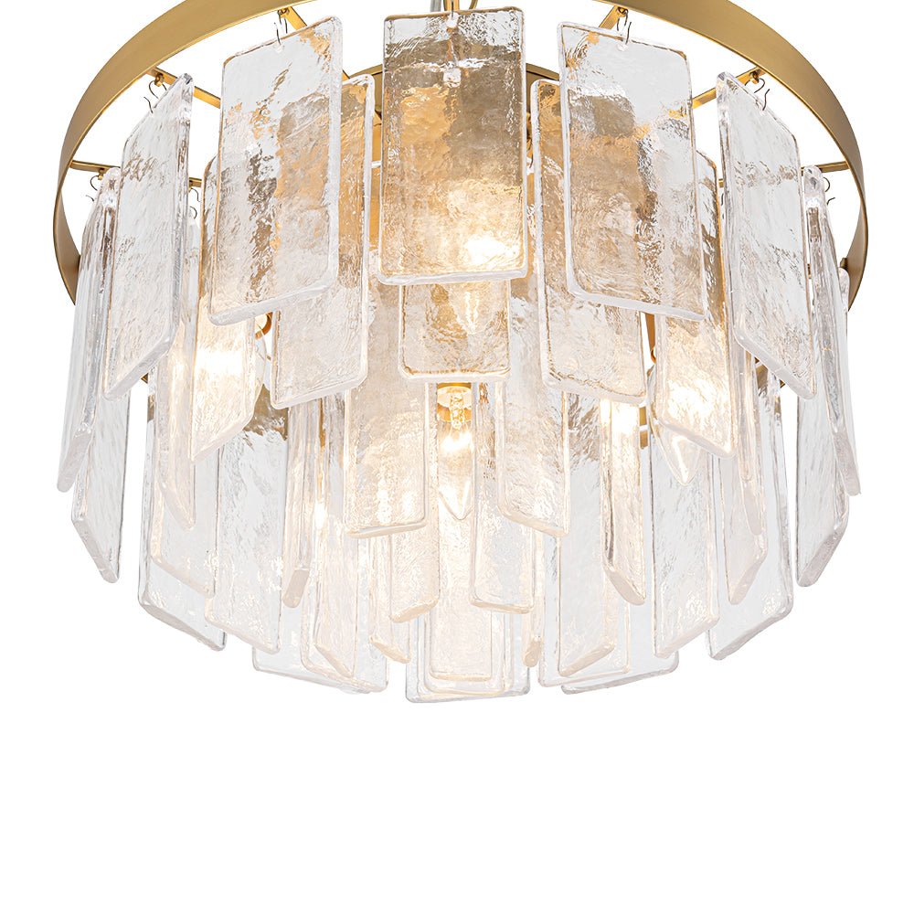 Modern 5 - Light Ice - Patterned Rectangular Glass Round Convertible Design Chandelier - LightfixturesUAE