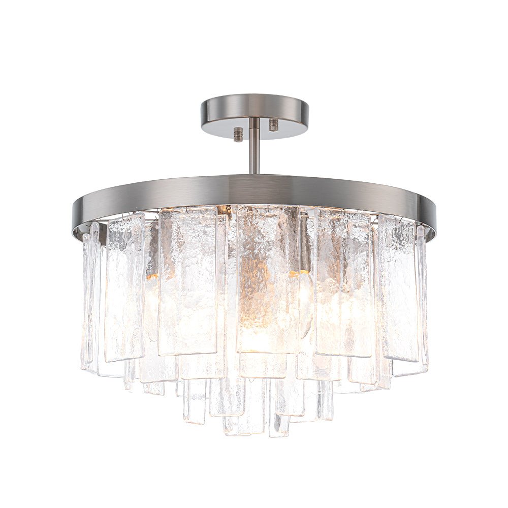 Modern 5 - Light Ice - Patterned Rectangular Glass Round Convertible Design Chandelier - LightfixturesUAE
