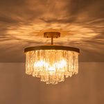 Modern 5 - Light Ice - Patterned Rectangular Glass Round Convertible Design Chandelier - LightfixturesUAE