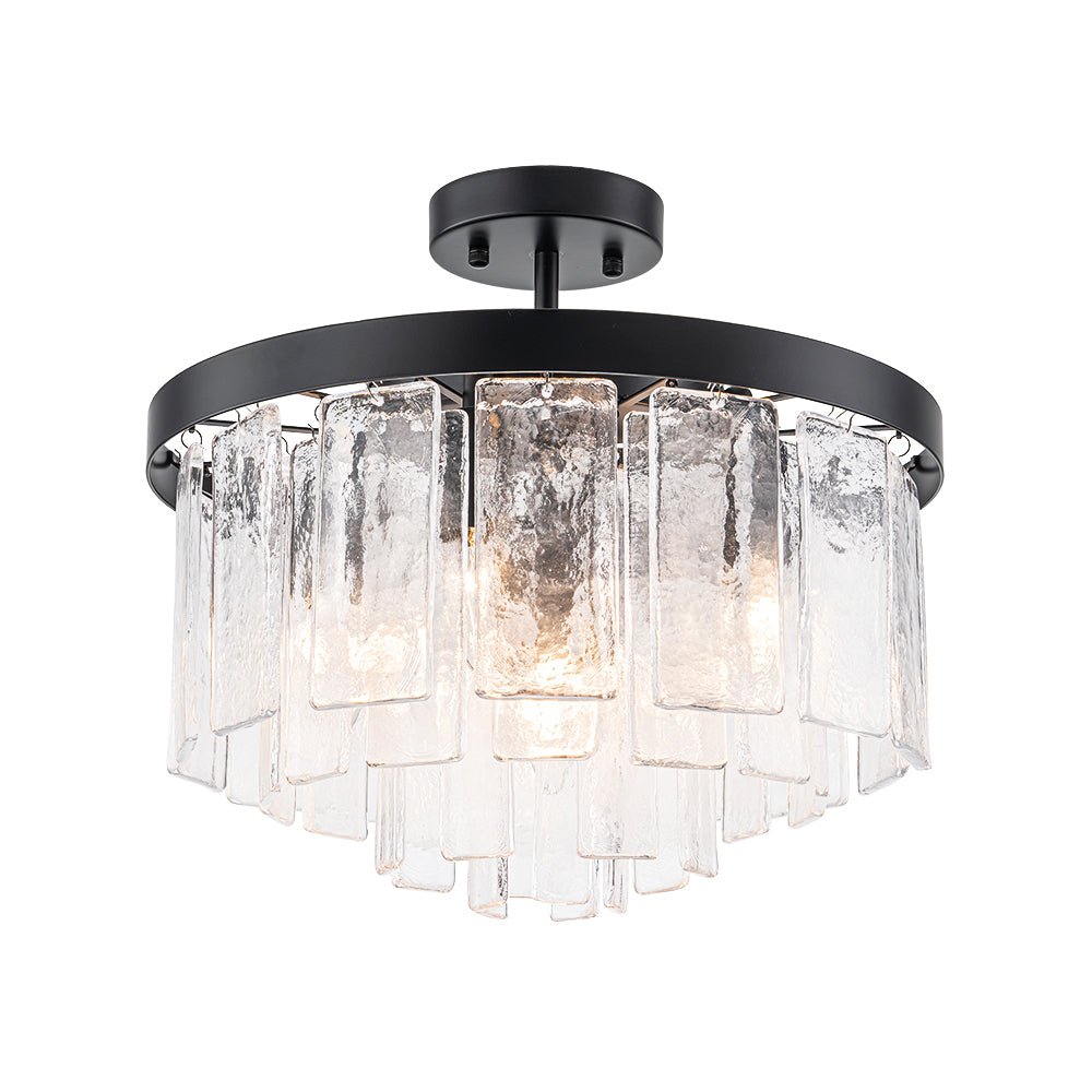 Modern 5 - Light Ice - Patterned Rectangular Glass Round Convertible Design Chandelier - LightfixturesUAE