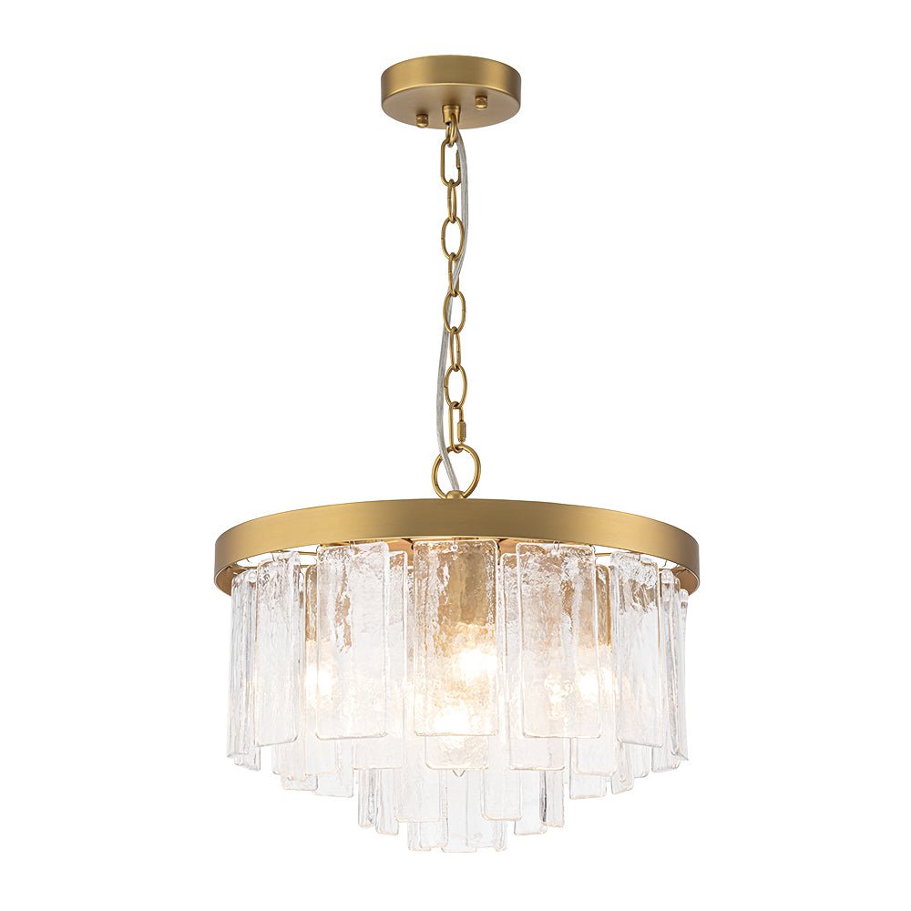 Modern 5 - Light Ice - Patterned Rectangular Glass Round Convertible Design Chandelier - LightfixturesUAE