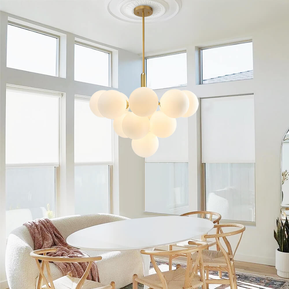 Modern 5/13 Light Opal Glass Cluster Bubble Chandelier - LightfixturesUAE