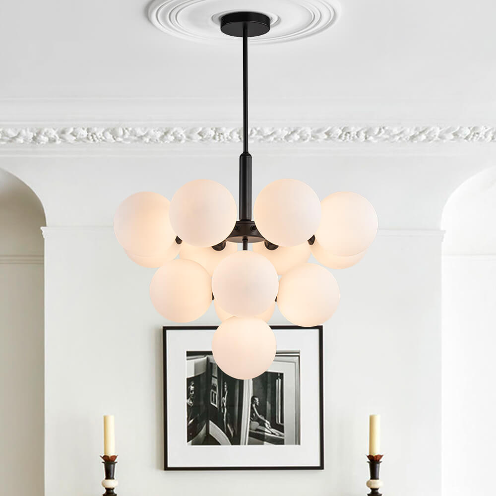 Modern 5/13 Light Opal Glass Cluster Bubble Chandelier - LightfixturesUAE