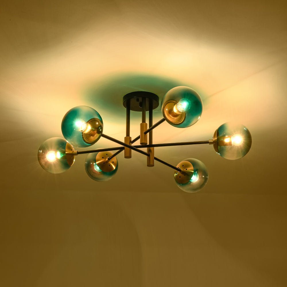 Modern 6 - Lght Bubble Glass Globe Iron Sputnik Ceiling Light - LightfixturesUAE