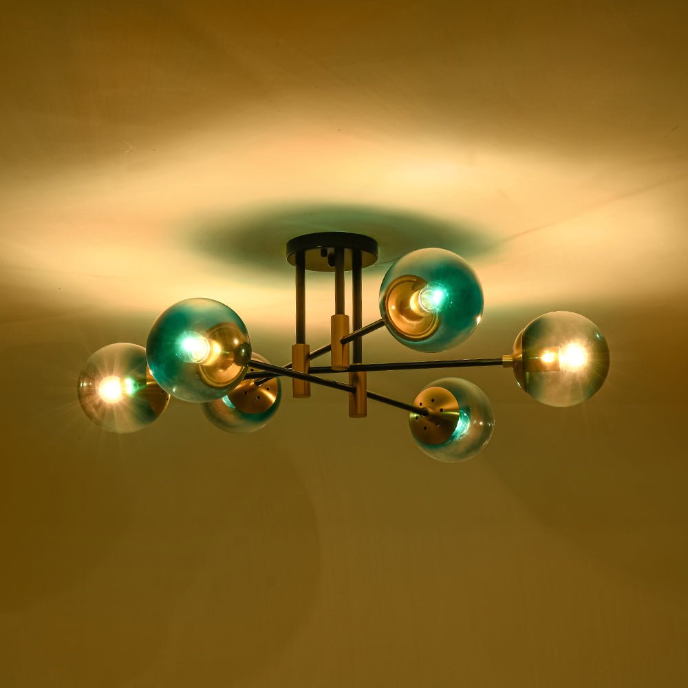 Modern 6 - Lght Bubble Glass Globe Iron Sputnik Ceiling Light - LightfixturesUAE