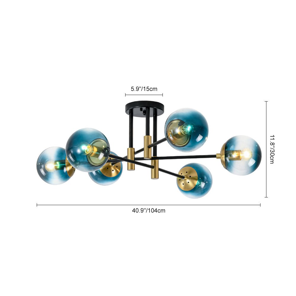 Modern 6 - Lght Bubble Glass Globe Iron Sputnik Ceiling Light - LightfixturesUAE