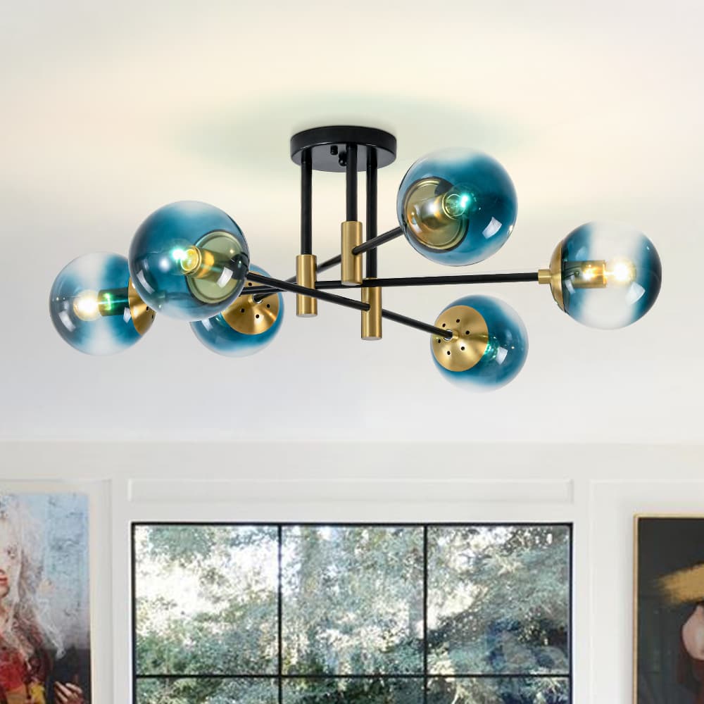 Modern 6 - Lght Bubble Glass Globe Iron Sputnik Ceiling Light - LightfixturesUAE