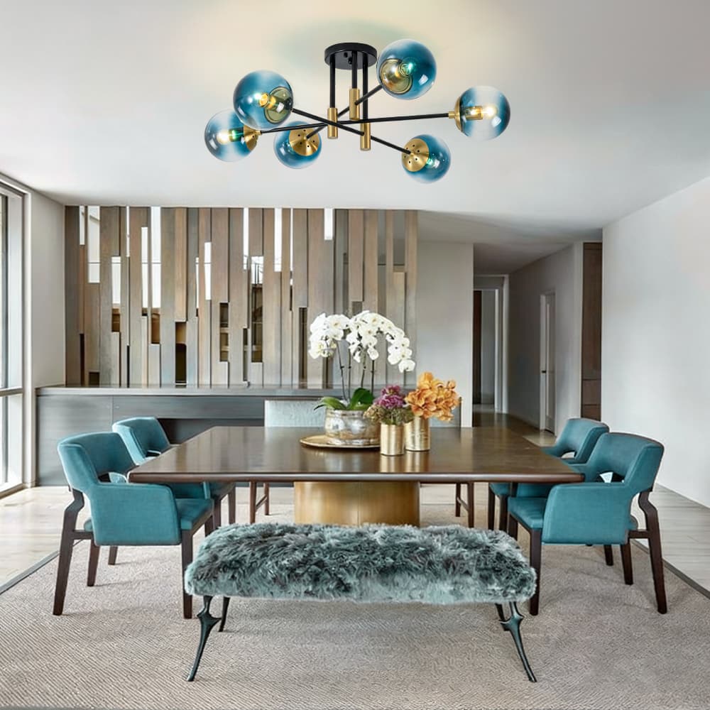 Modern 6 - Lght Bubble Glass Globe Iron Sputnik Ceiling Light - LightfixturesUAE