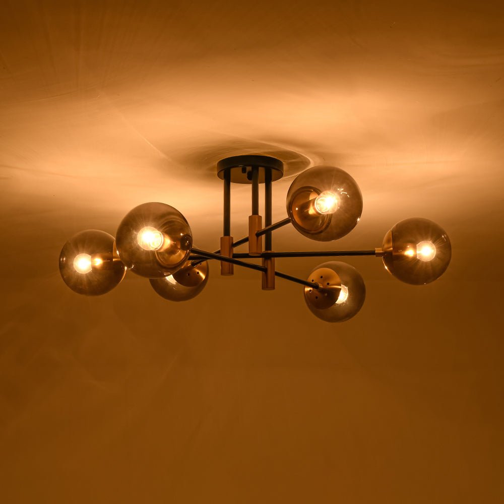 Modern 6 - Lght Bubble Glass Globe Iron Sputnik Ceiling Light - LightfixturesUAE