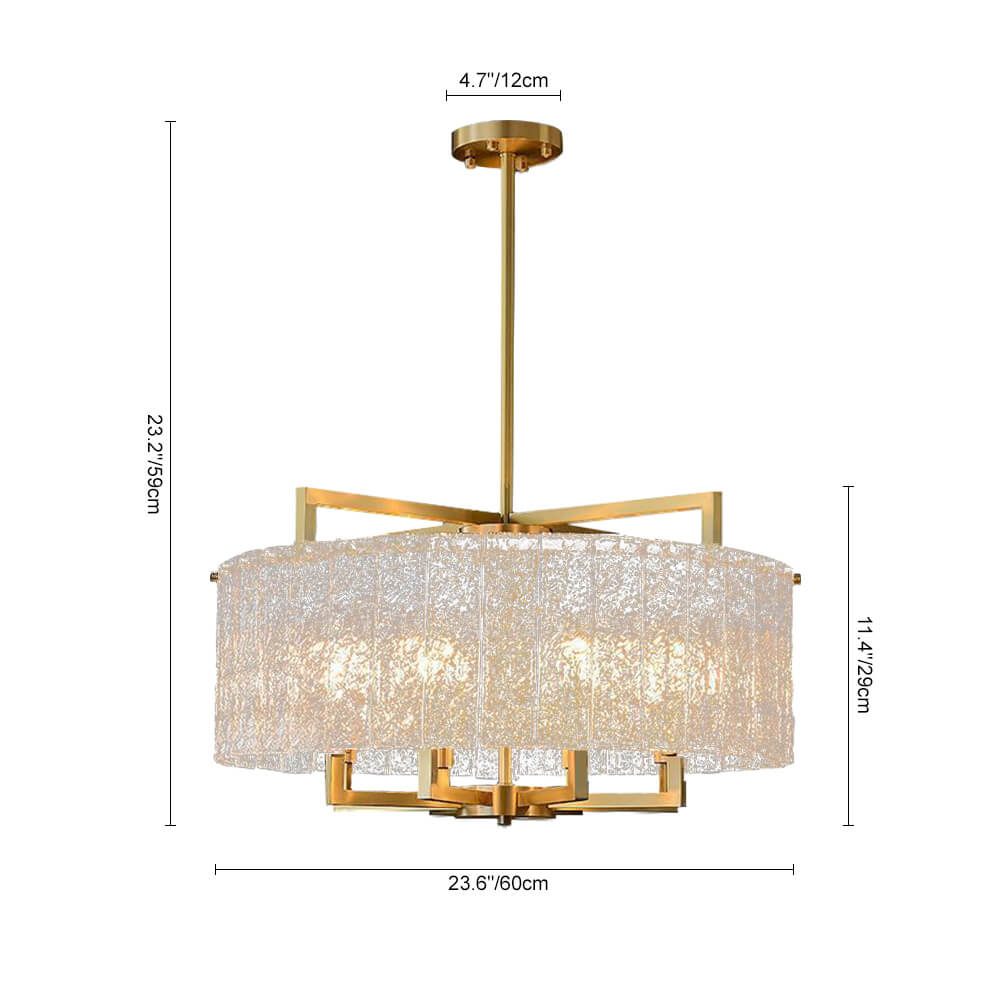 Modern 6 - Light Brass Drum Glass Chandelier - LightfixturesUAE