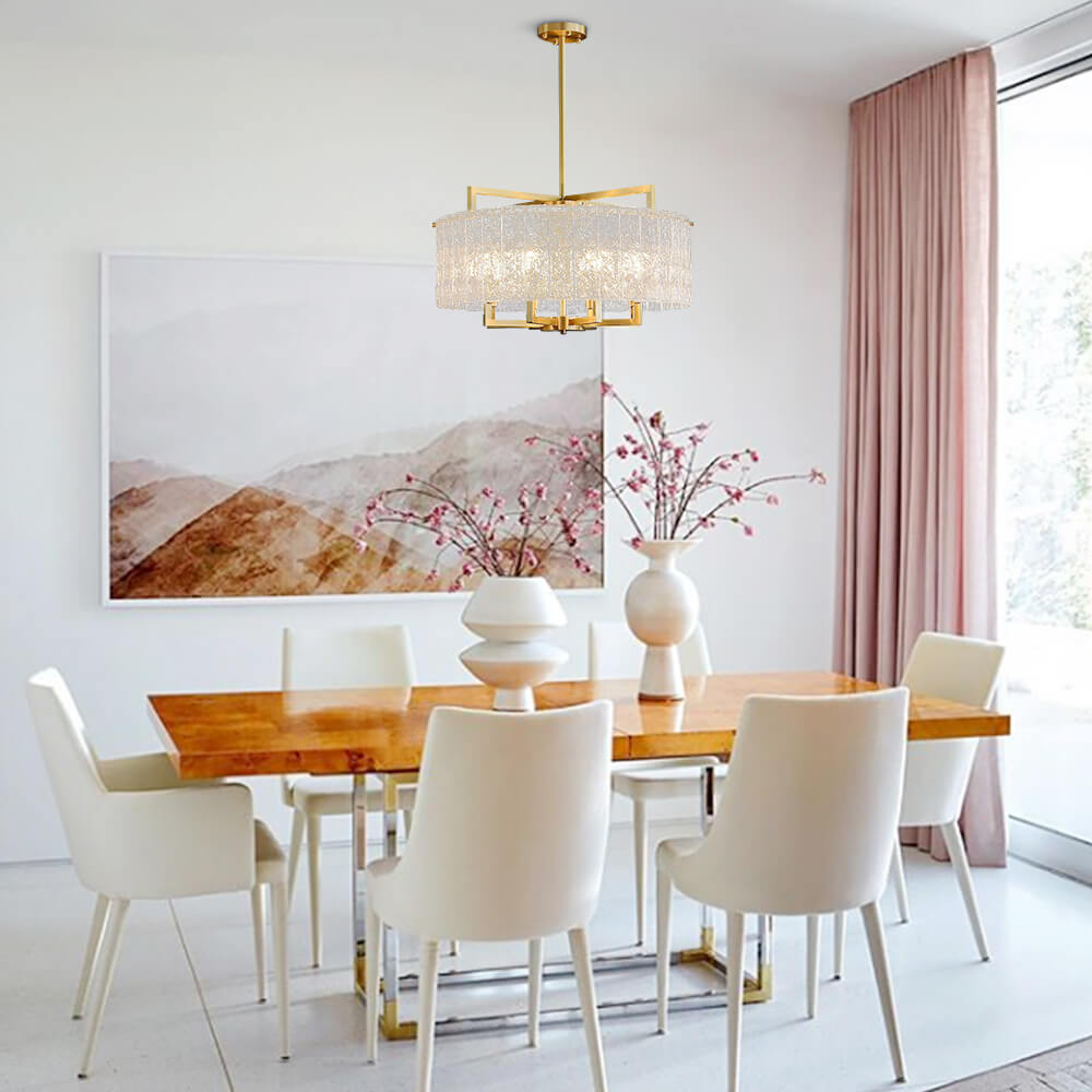 Modern 6 - Light Brass Drum Glass Chandelier - LightfixturesUAE