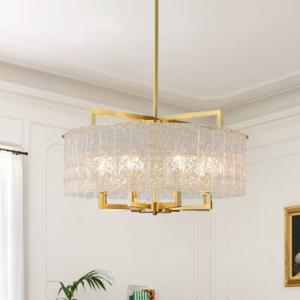 Modern 6 - Light Brass Drum Glass Chandelier - LightfixturesUAE