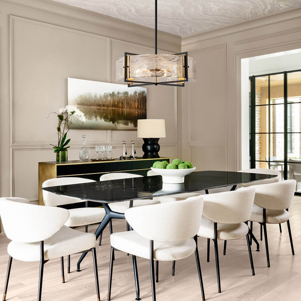 Modern 6 - Light Drum Glass Chandelier - LightfixturesUAE
