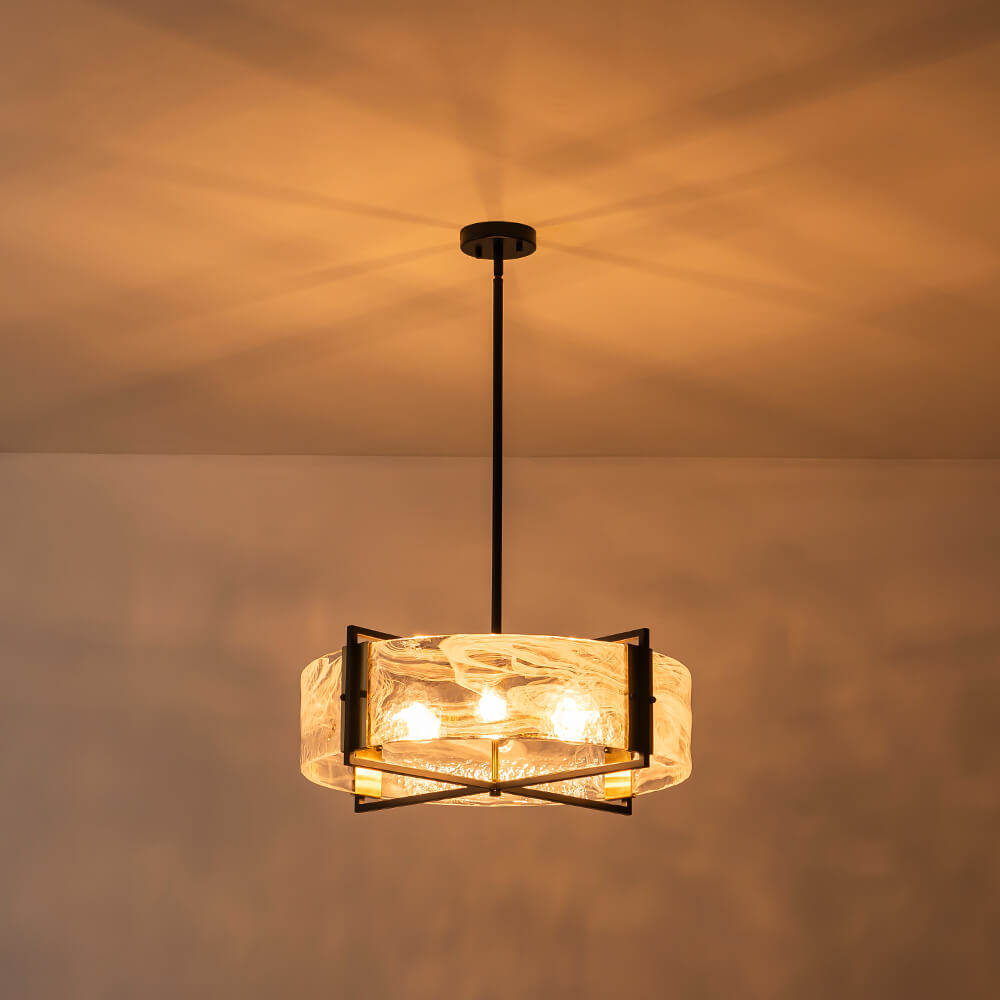 Modern 6 - Light Drum Glass Chandelier - LightfixturesUAE