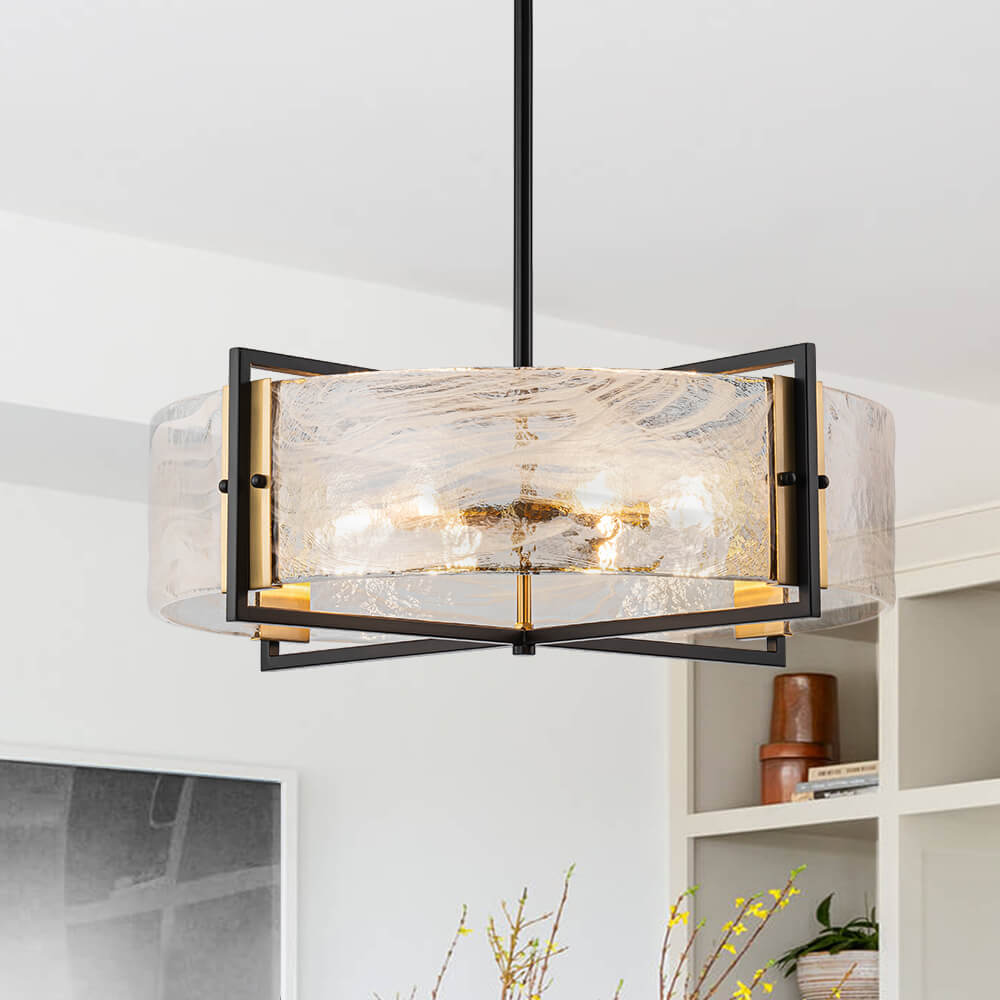 Modern 6 - Light Drum Glass Chandelier - LightfixturesUAE