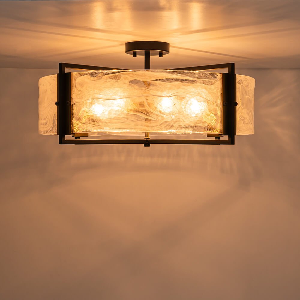 Modern 6 - Light Drum Glass Semi - Flush Mount Ceiling Light - LightfixturesUAE