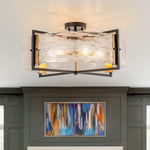 Modern 6 - Light Drum Glass Semi - Flush Mount Ceiling Light - LightfixturesUAE